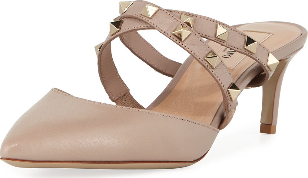 Valentino Rockstud Crisscross Low-Heel Mules