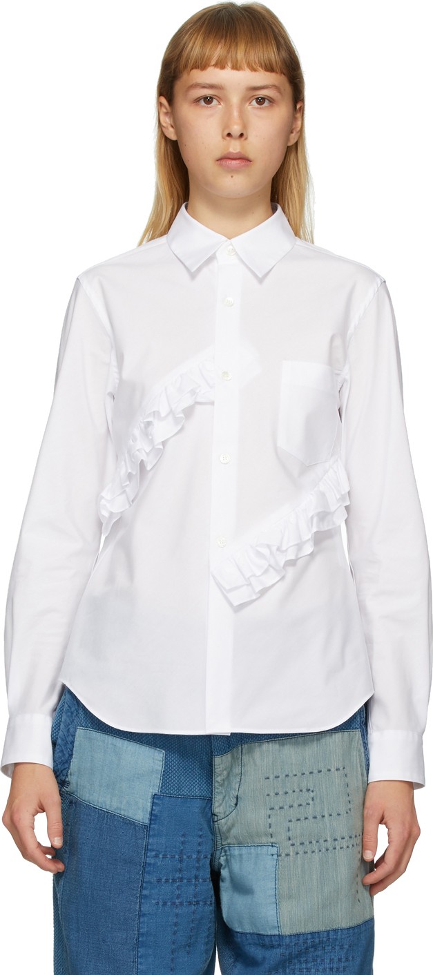 Comme Des Garçons Comme Des Garçons White Broad Double Ruffle Shirt