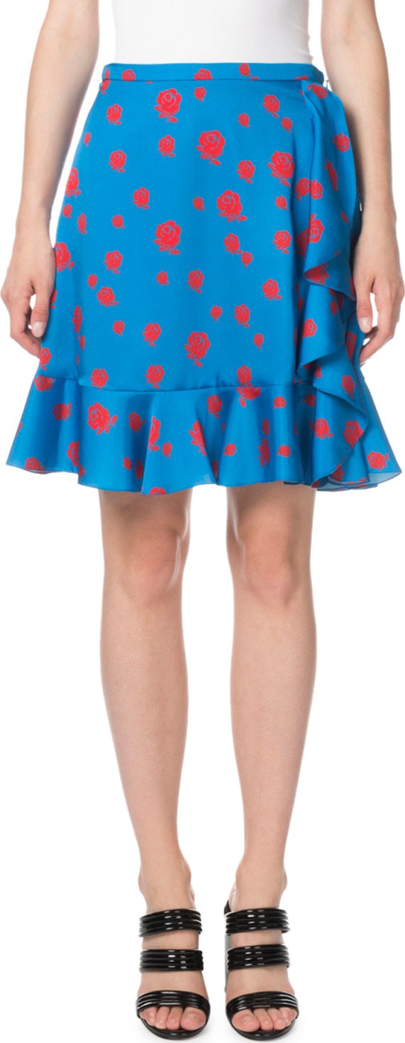 KENZO Ruffled Rose-Print Short Skirt