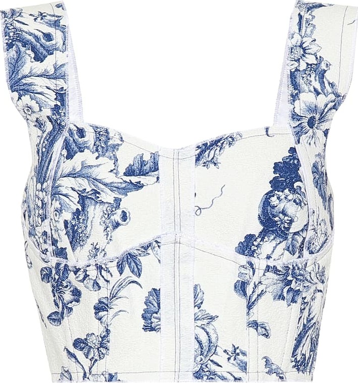 Oscar De La Renta Printed cotton-blend crop top