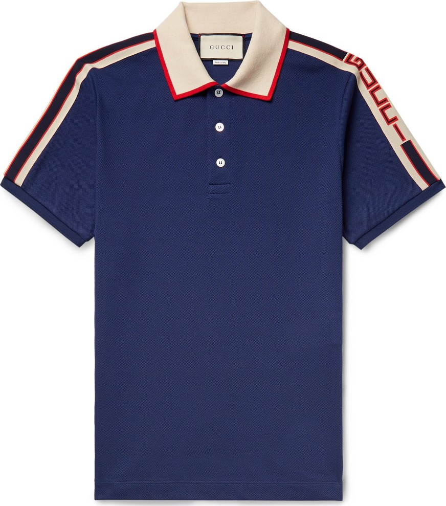 Gucci Webbing-Trimmed Stretch-Cotton Piqué Polo Shirt
