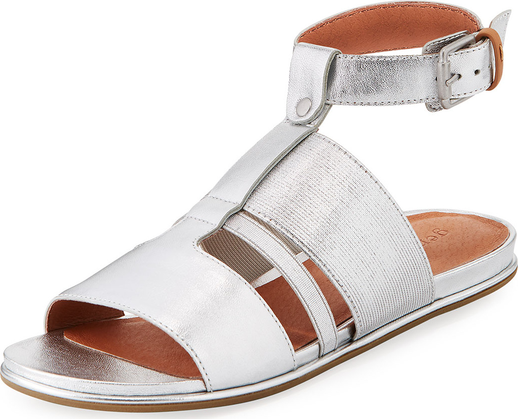 Gentle Souls Ophelia Easy Flat Metallic Sandal with Stretch Strap
