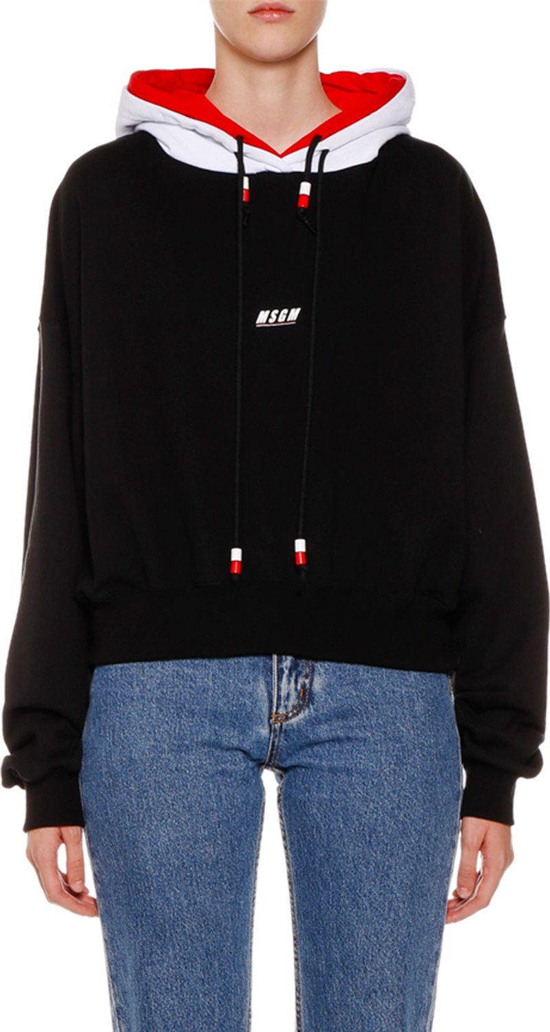 MSGM Cotton Logo Pullover Sweatshirt w/ Double Hood