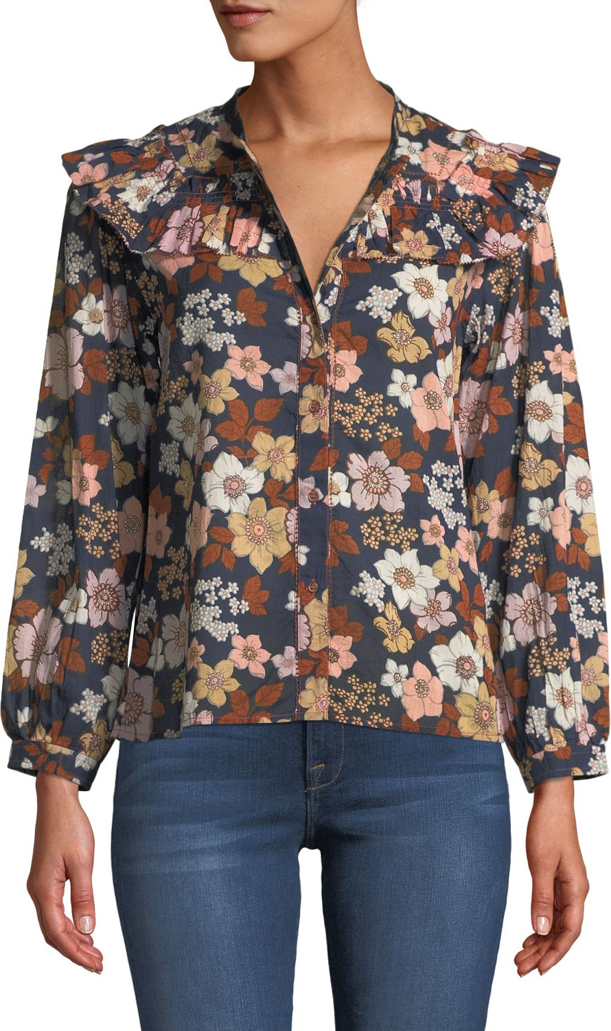 M.i.h Jeans Hayden Floral-Print Button-Front Top