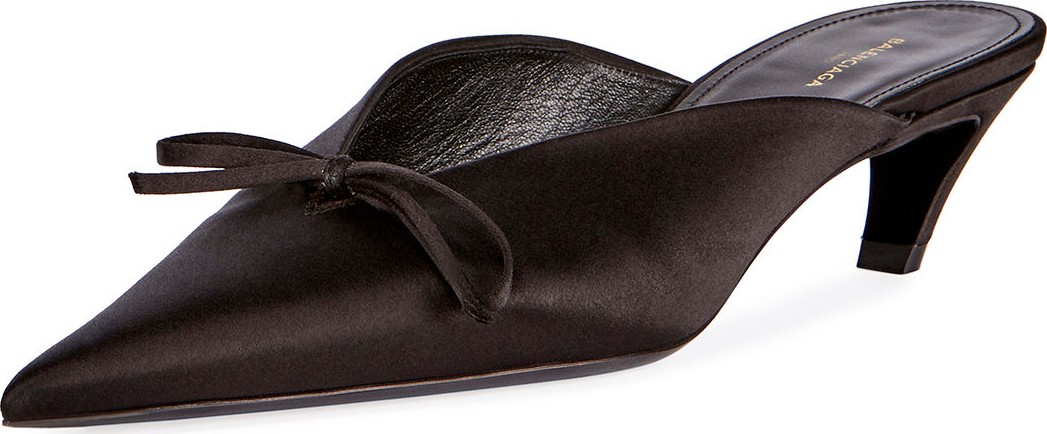 Balenciaga Satin Point-Toe Mule Pump