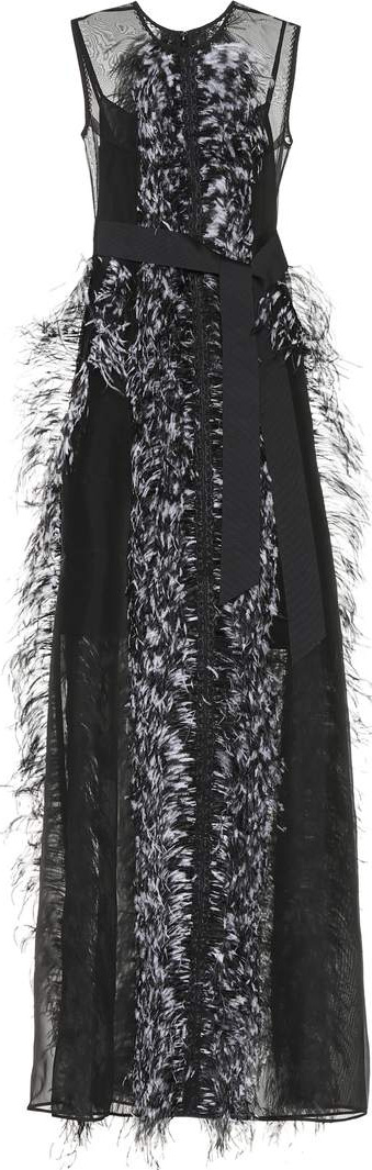 Huishan Zhang Feather-trimmed silk gown