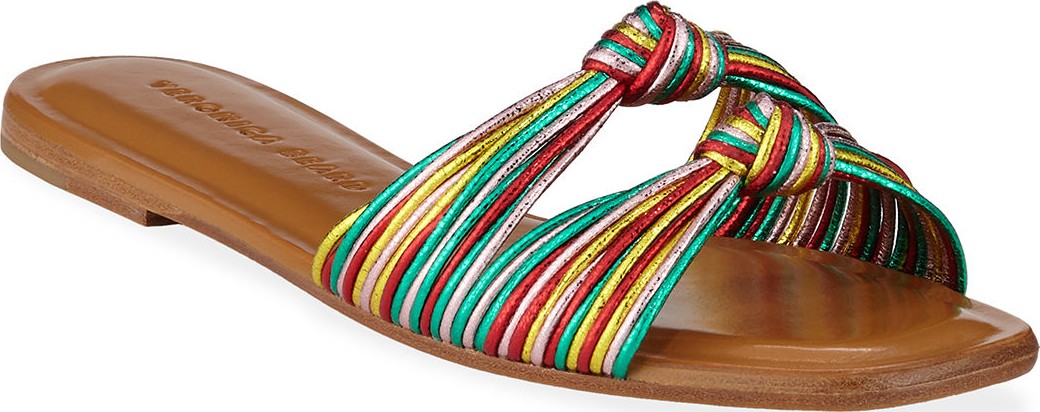 Veronica Beard Gemma Knotted Metallic Flat Sandals