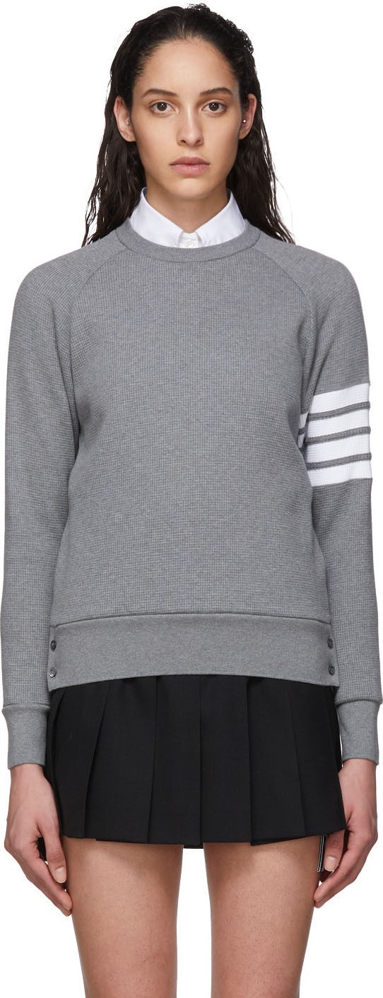 Thom Browne Grey Waffle 4-Bar Classic Sweatshirt
