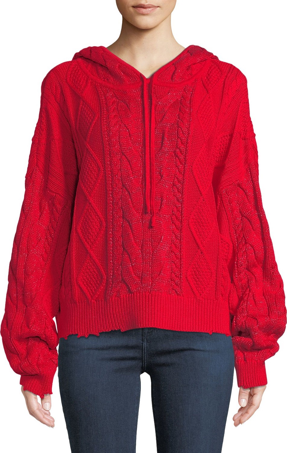 RtA Marvin Cable-Knit Hooded Pullover Sweater