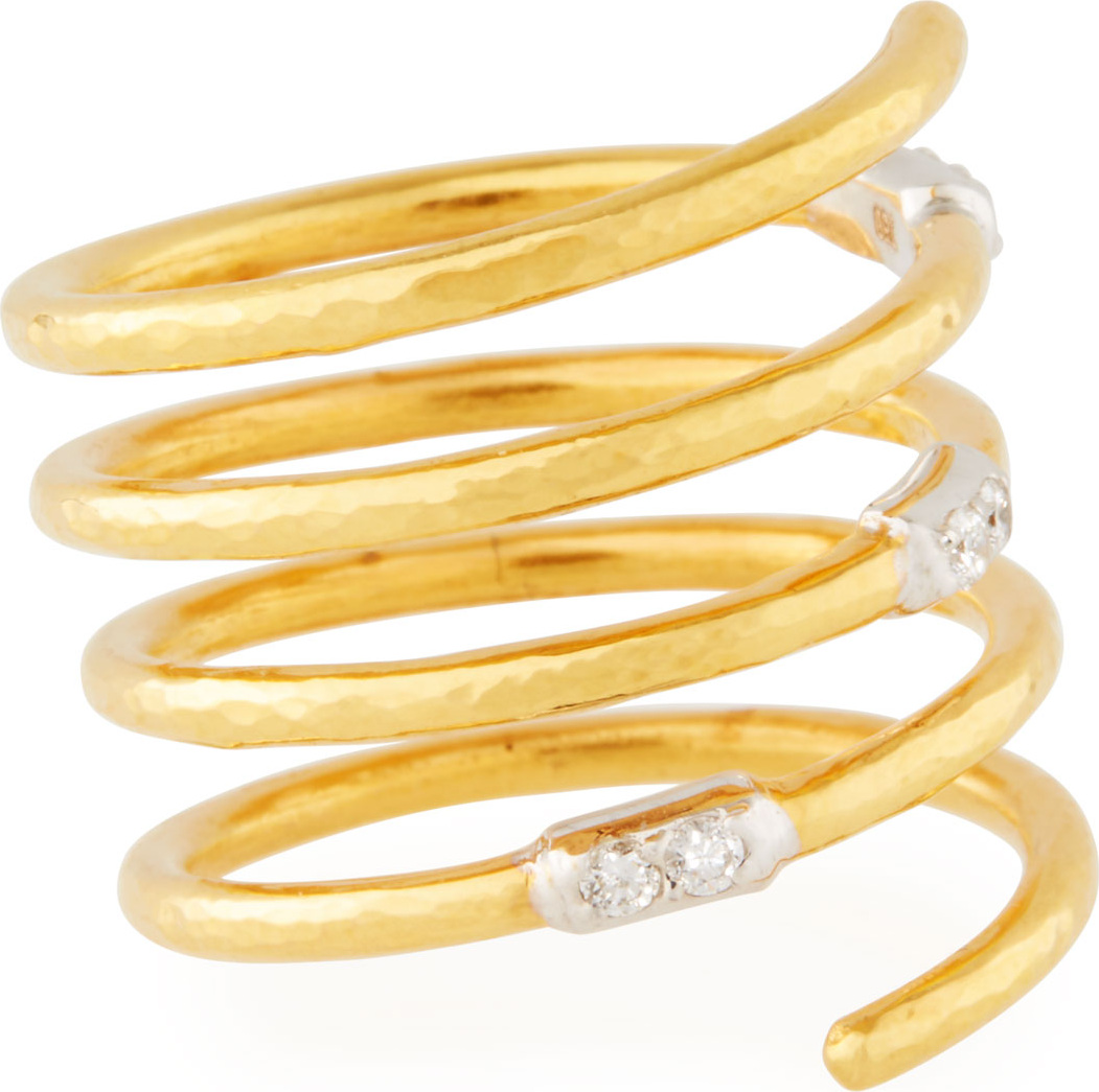 GURHAN 22k Gold Delicate Geo Pavé Spiral Ring