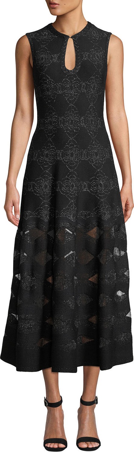 Alaïa Metallic-Floral Keyhole Neck Gown