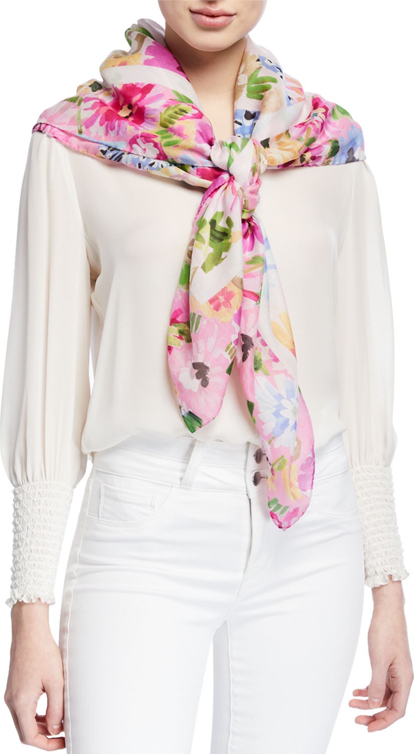 Escada Garden-Print Wool/Silk Scarf
