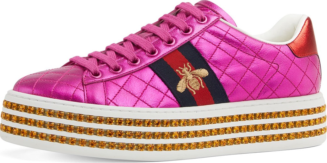Gucci Quilted Platform Sneakers With Crystals