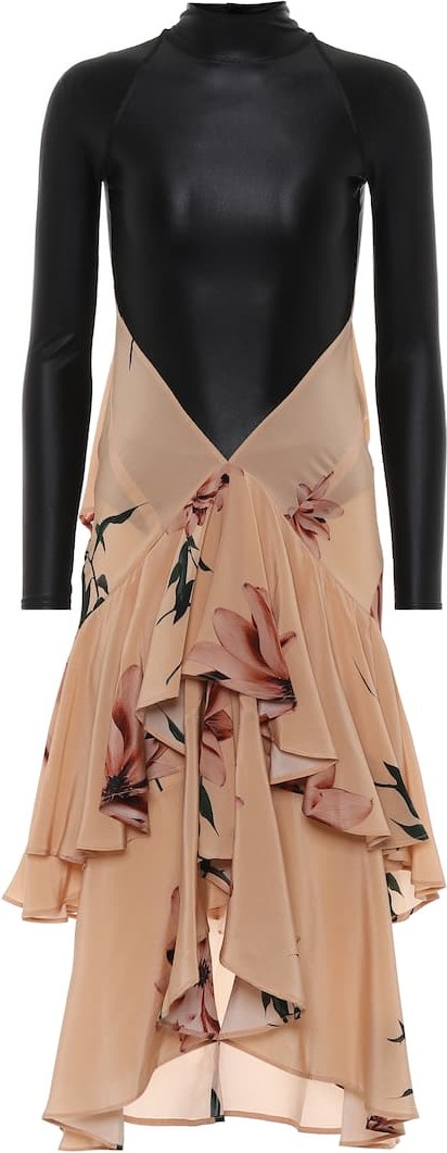 Marine Serre Floral jersey and silk midi dress