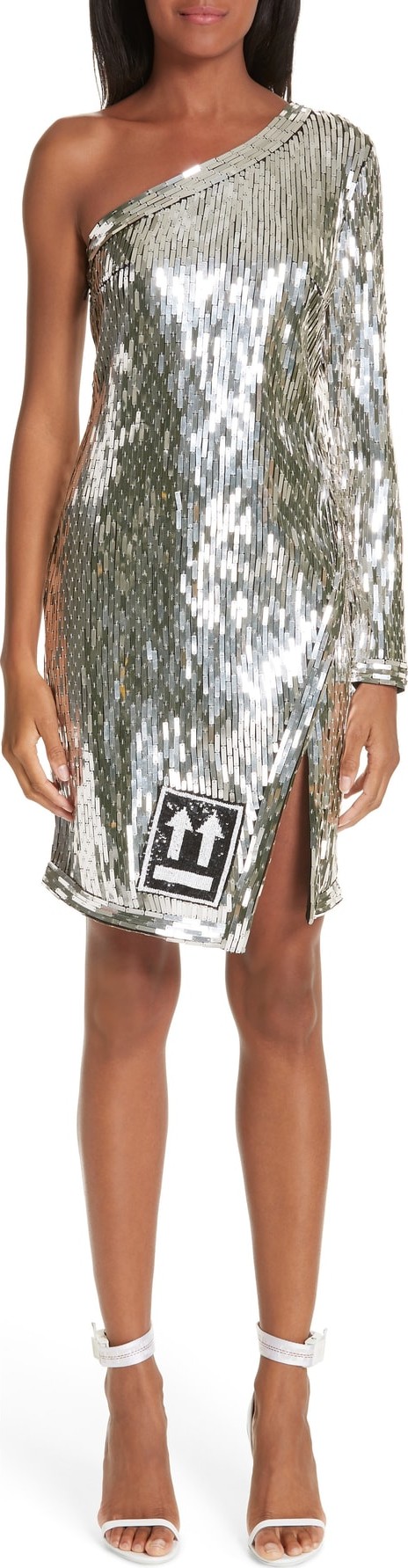 Off White Sequin One Shoulder Dress