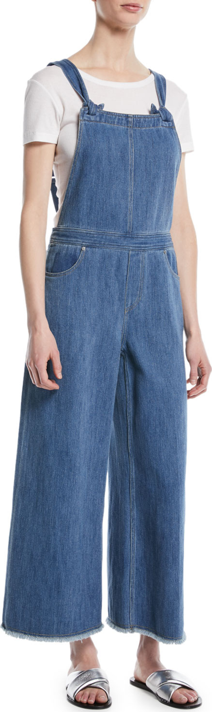Elizabeth And James Jennette Square-Neck Knot-Strap Wide-Leg Denim Jumpsuit