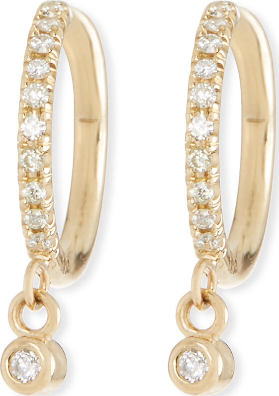 Zoe Chicco 14k Diamond Huggie Hoop Drop Earrings