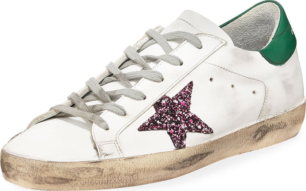 Golden Goose Deluxe Brand Superstar Leather Low-Top Platform Sneakers, White/Green