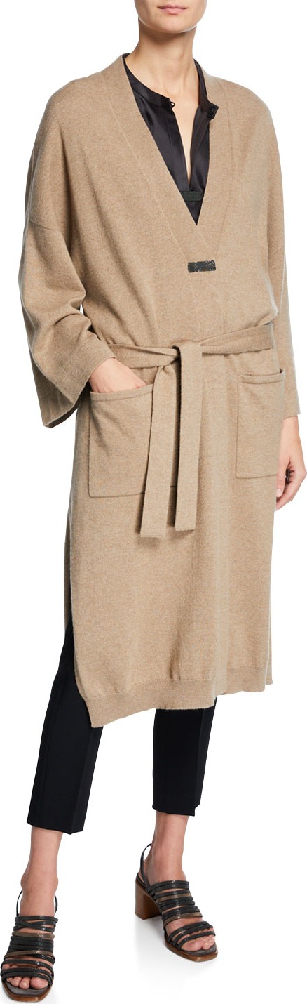 Brunello Cucinelli Monili-Tabbed Cashmere Duster Cardigan