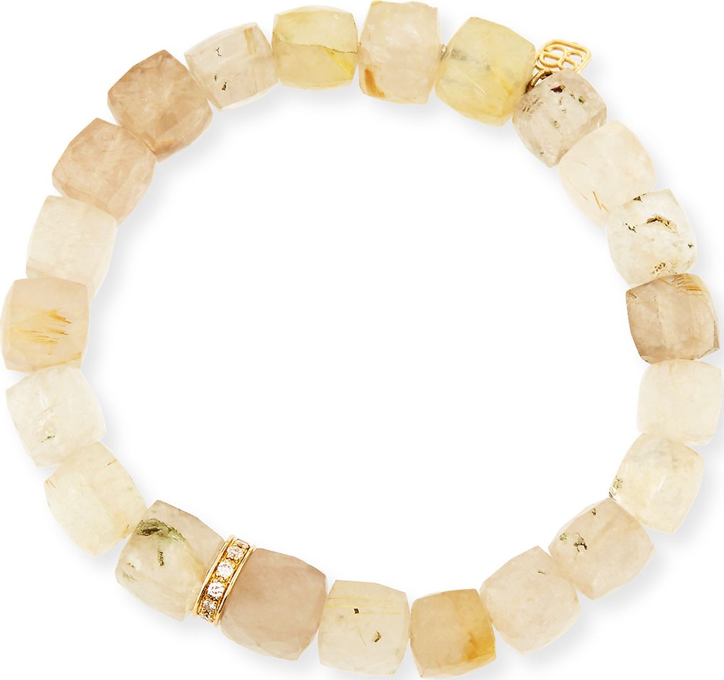 Sydney Evan 8mm Cubed Rutilated Quartz Beaded Bracelet with Diamond Rondelle