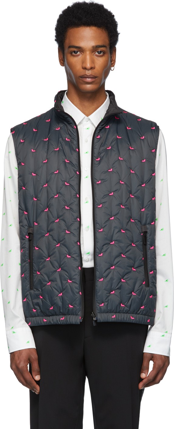 Fendi Reversible Grey & Pink Quilted Bag Bugs Vest