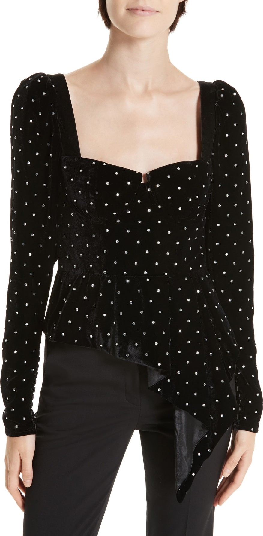 Self Portrait Asymmetrical Velvet Diamante Top