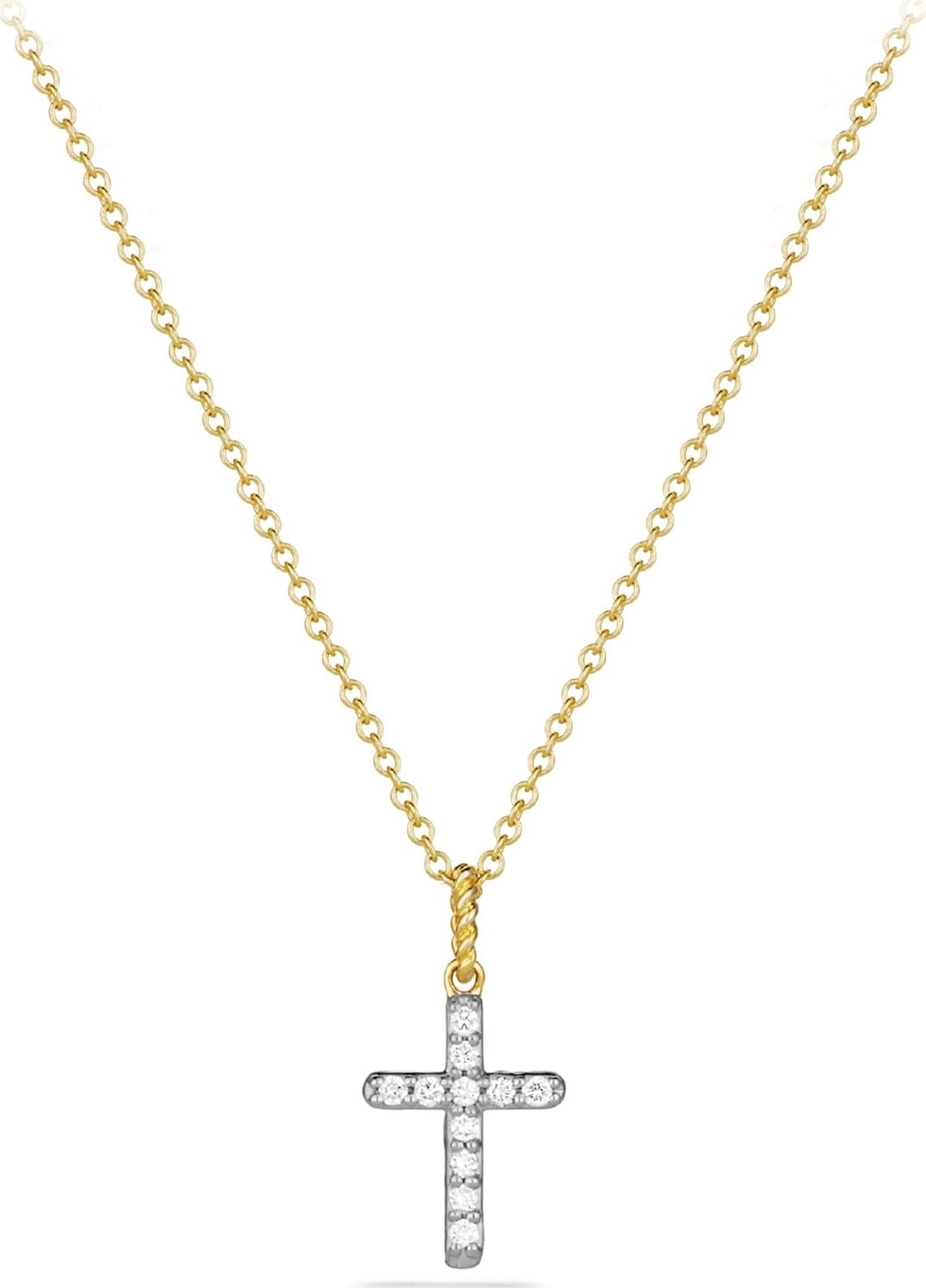David Yurman 'Cable Collectibles' Cross with Diamonds in Gold on Chain