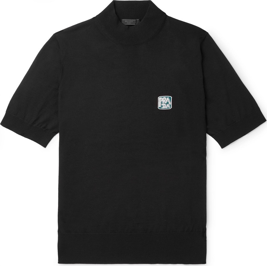 Prada Logo-Intarsia Mock-Neck Virgin Wool Sweater