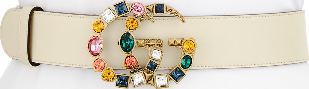 Gucci Leather Belt w/ Crystal GG Buckle