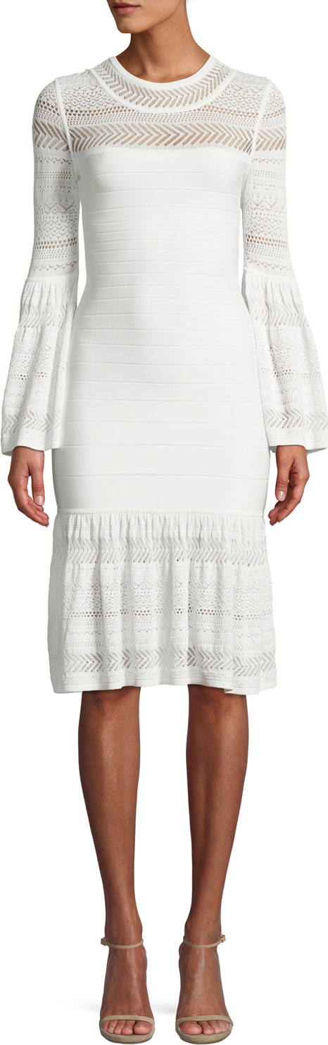 Herve Leger Bell-Sleeve Bandage Knit Dress