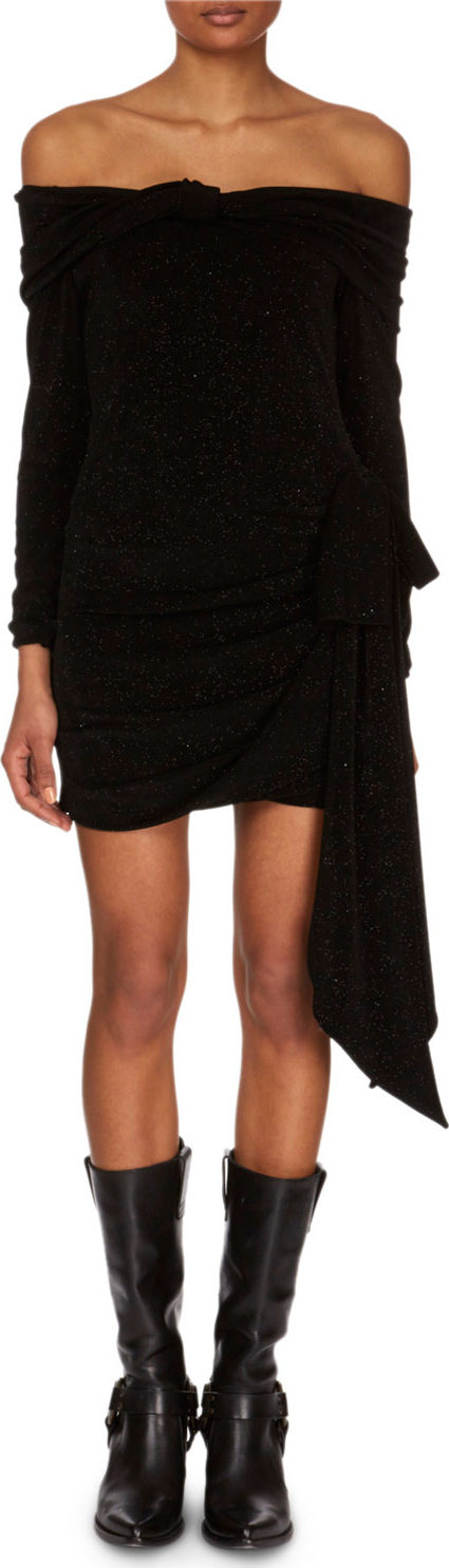 Redemption Off-the-Shoulder Long-Sleeve Jersey Mini Dress w/ Side Tie