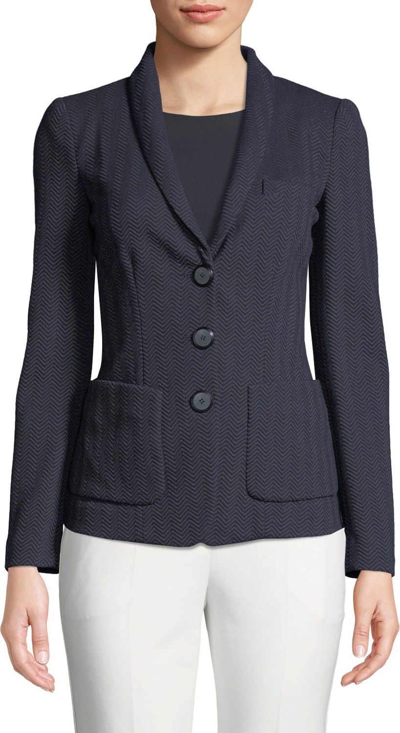 Emporio Armani Herringbone-Jersey 3-Button Blazer Jacket
