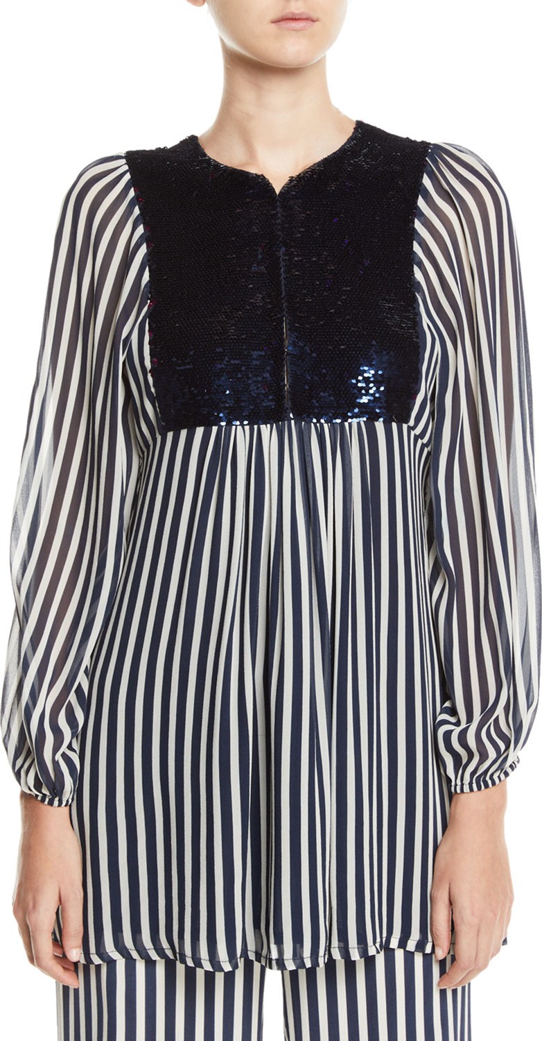 FIGUE Lucie Striped Blouse with Reversible Sequin Bib