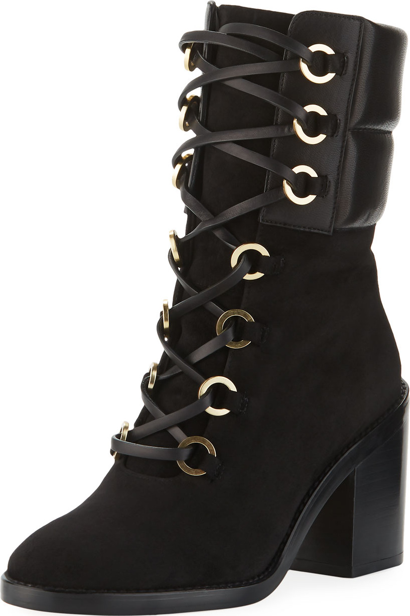 Stuart Weitzman Watson Tall Block-Heel Combat Boots