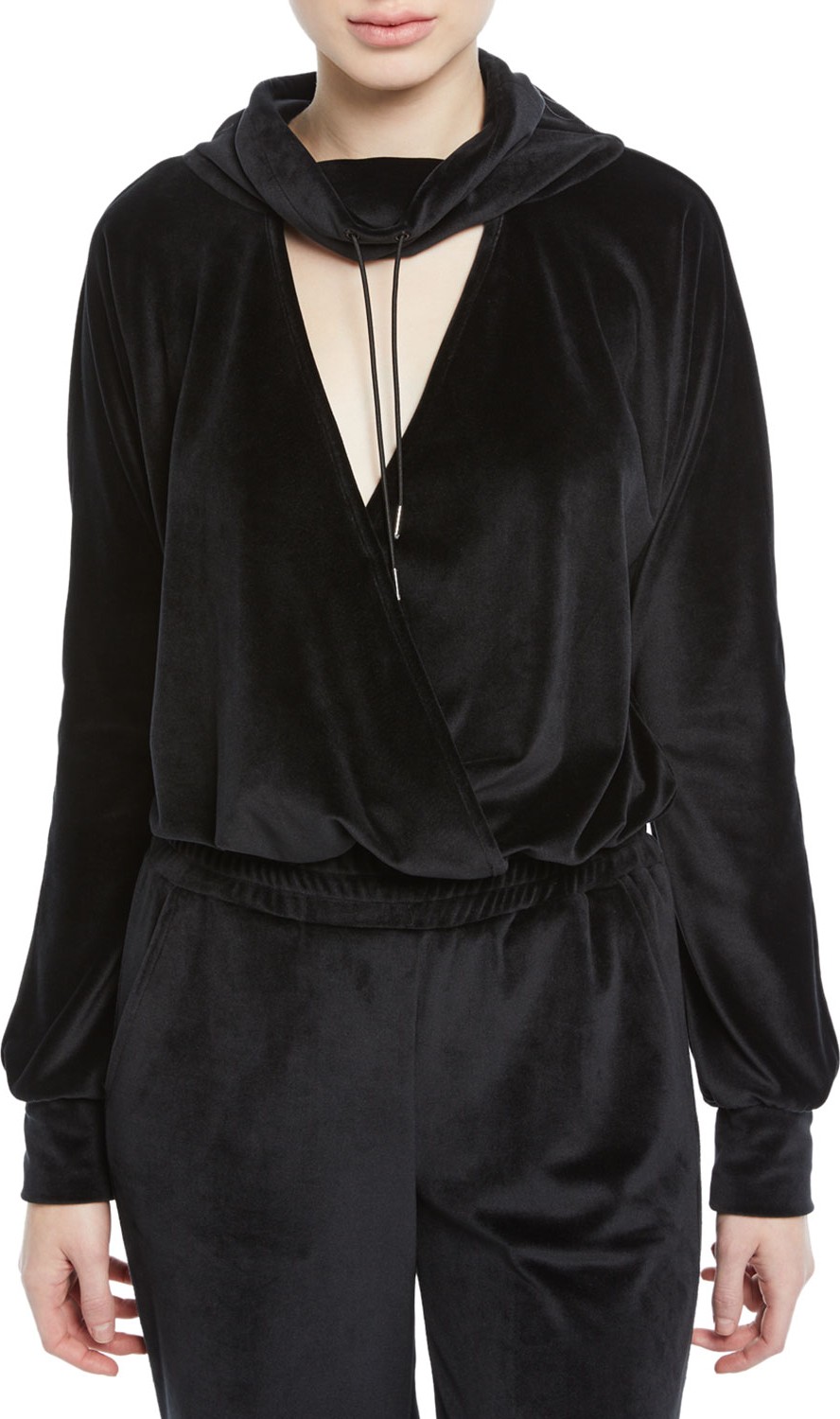 Cushnie Funnel-Neck Velour Deep V Pullover Top