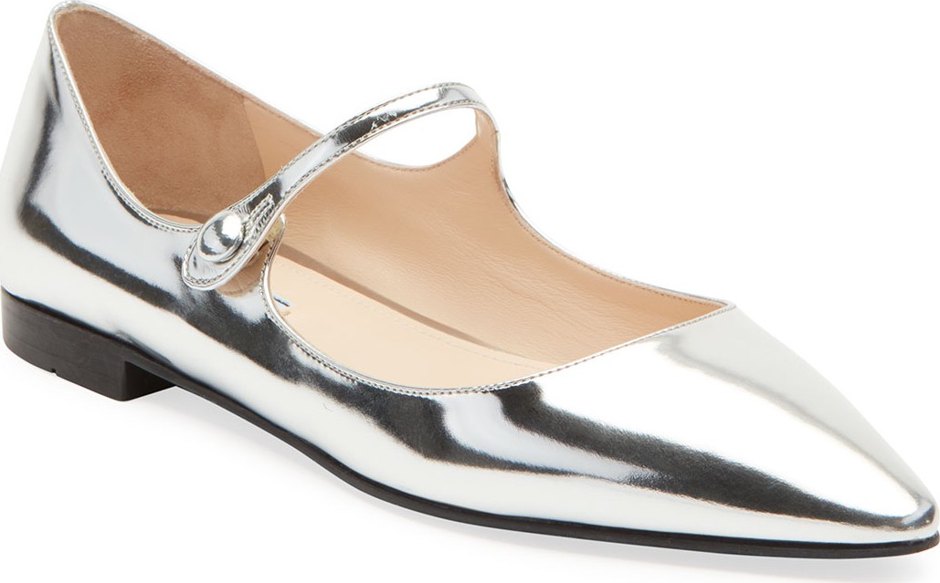 Prada Metallic Leather Mary Jane Ballet Flats
