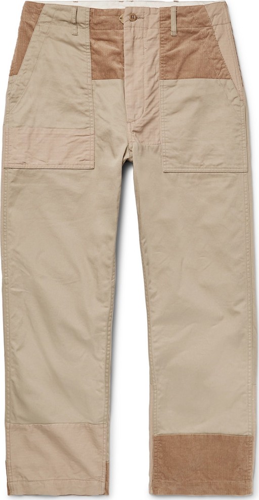 Engineered Garments Cropped Patchwork Cotton-Ripstop, Twill and Corduroy Drawstring Trousers