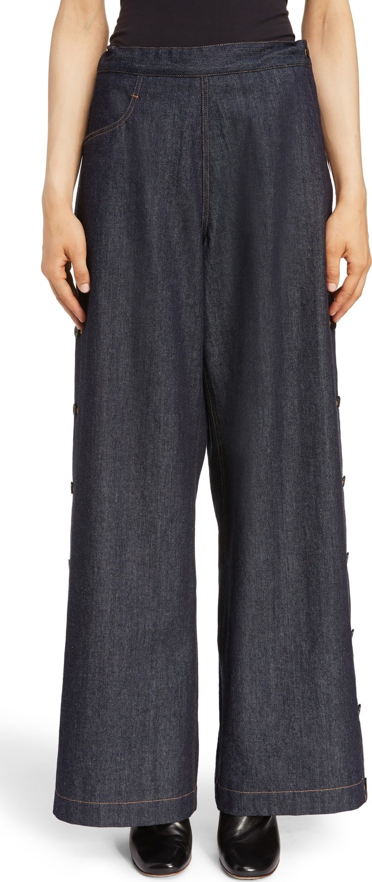 Y's By Yohji Yamamoto Side Button Wide Leg Jeans
