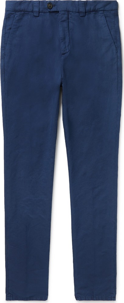 Brunello Cucinelli Navy Tapered Linen and Cotton-Blend Trousers