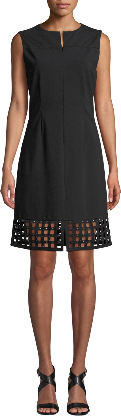 Misook Studded Lattice-Hem Sleeveless Dress