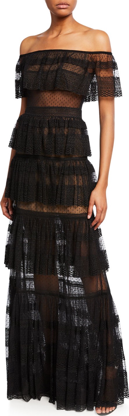 Zuhair Murad Off-The-Shoulder Tiered Lace Gown