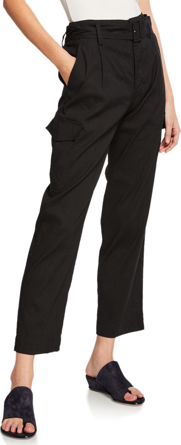 Vince Belted Linen Straight-Leg Pants