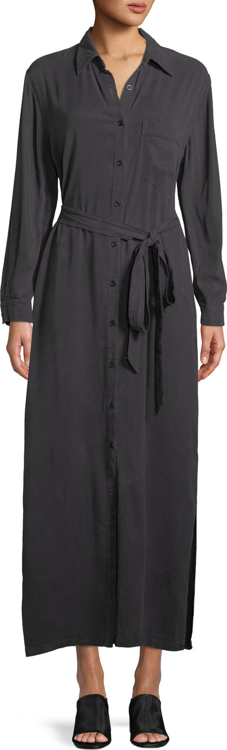 Rachel Pally Button-Front Garment-Dye Twill Long Shirtdress w/ Belt