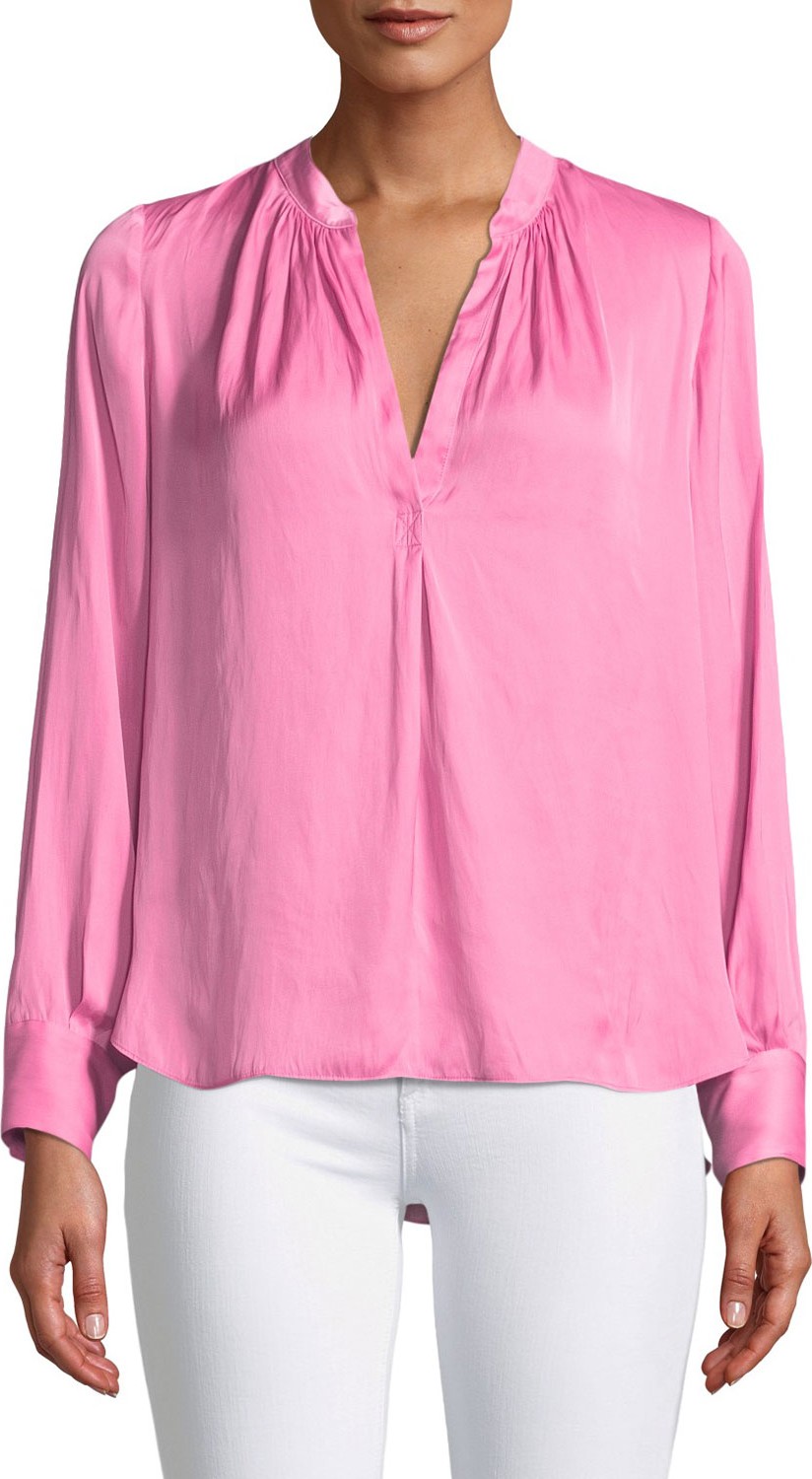 Zadig & Voltaire Tink Satin V-Neck Long-Sleeve Blouse