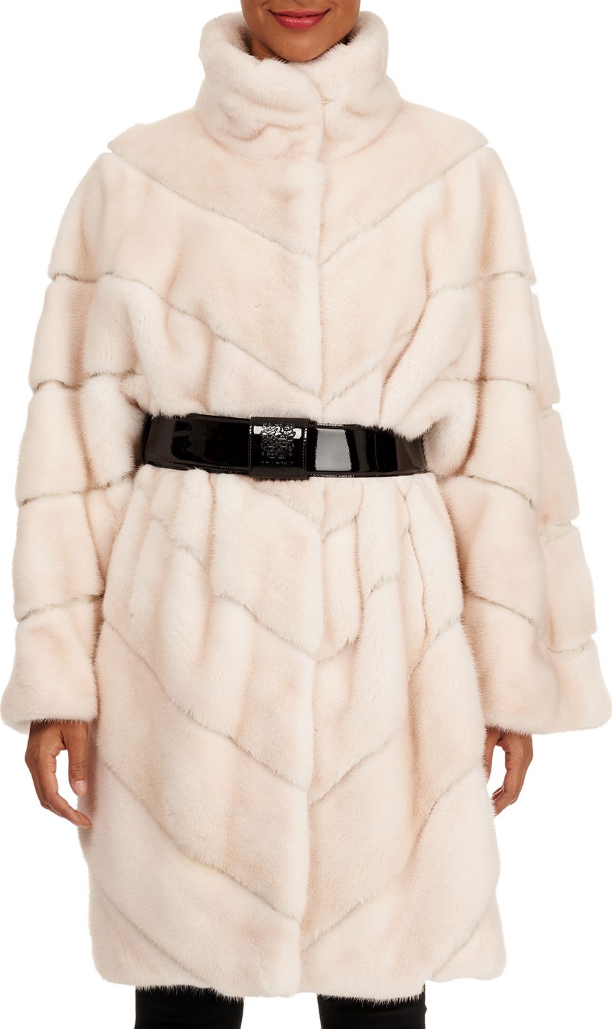 Maurizio Braschi Belted Chevron-Quilted Mink Fur Short Coat