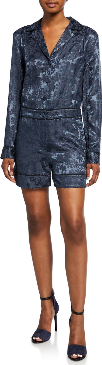 Rag & Bone Jarvis Floral Jacquard Long-Sleeve Button-Front Jumpsuit