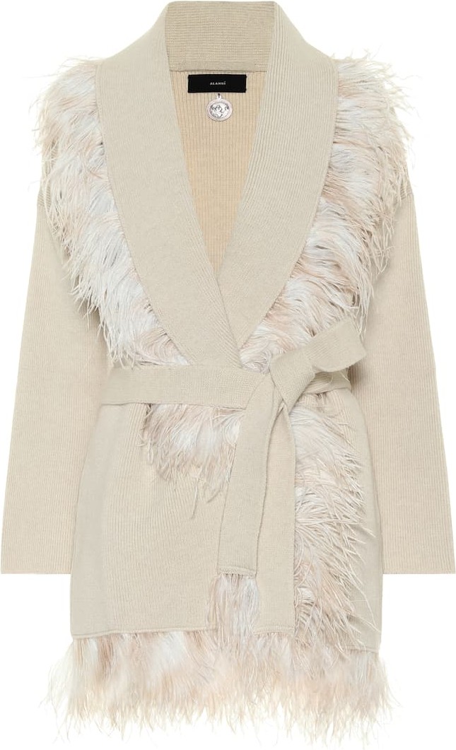 Alanui Feather-trimmed wool and cashmere cardigan