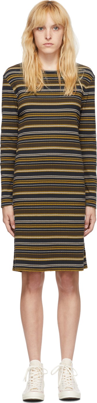 6397 Navy & Brown Striped Rib Dress