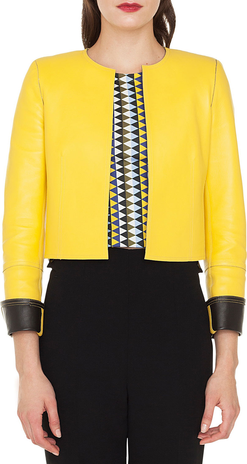 Akris Sarita No-Closure Lamb Leather Cropped Bolero Jacket