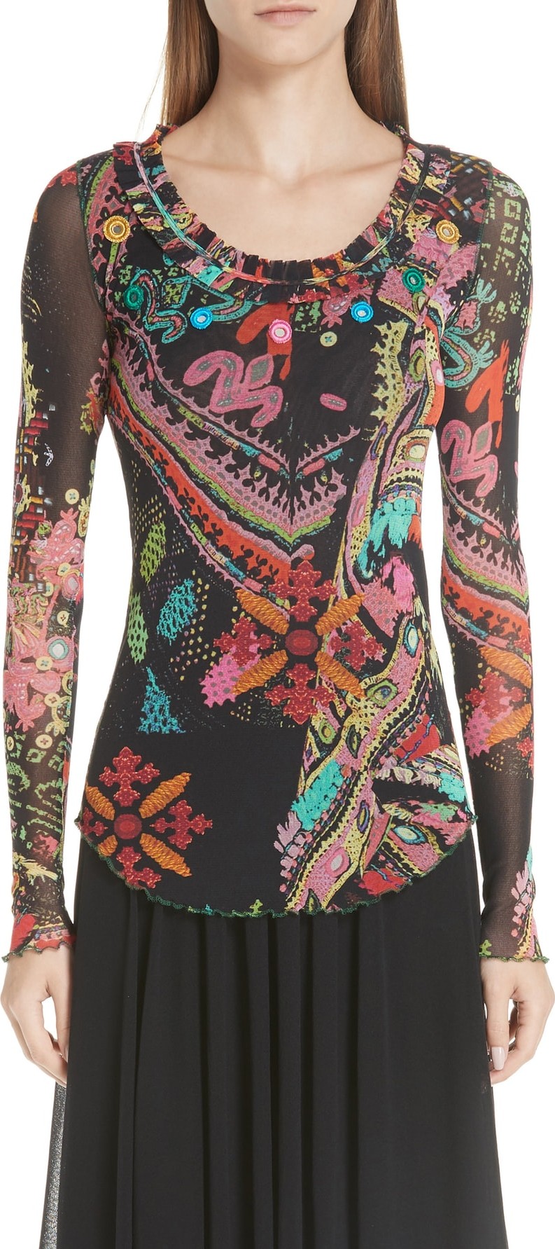 Fuzzi Print Ruffle Tulle Top